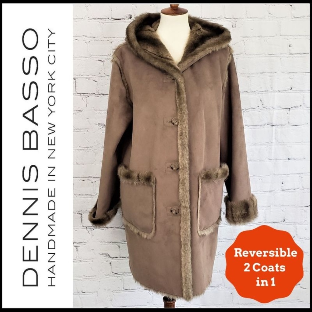 NWOT DENNIS BASSO REVERSIBLE Faux Suede/Fur Coat